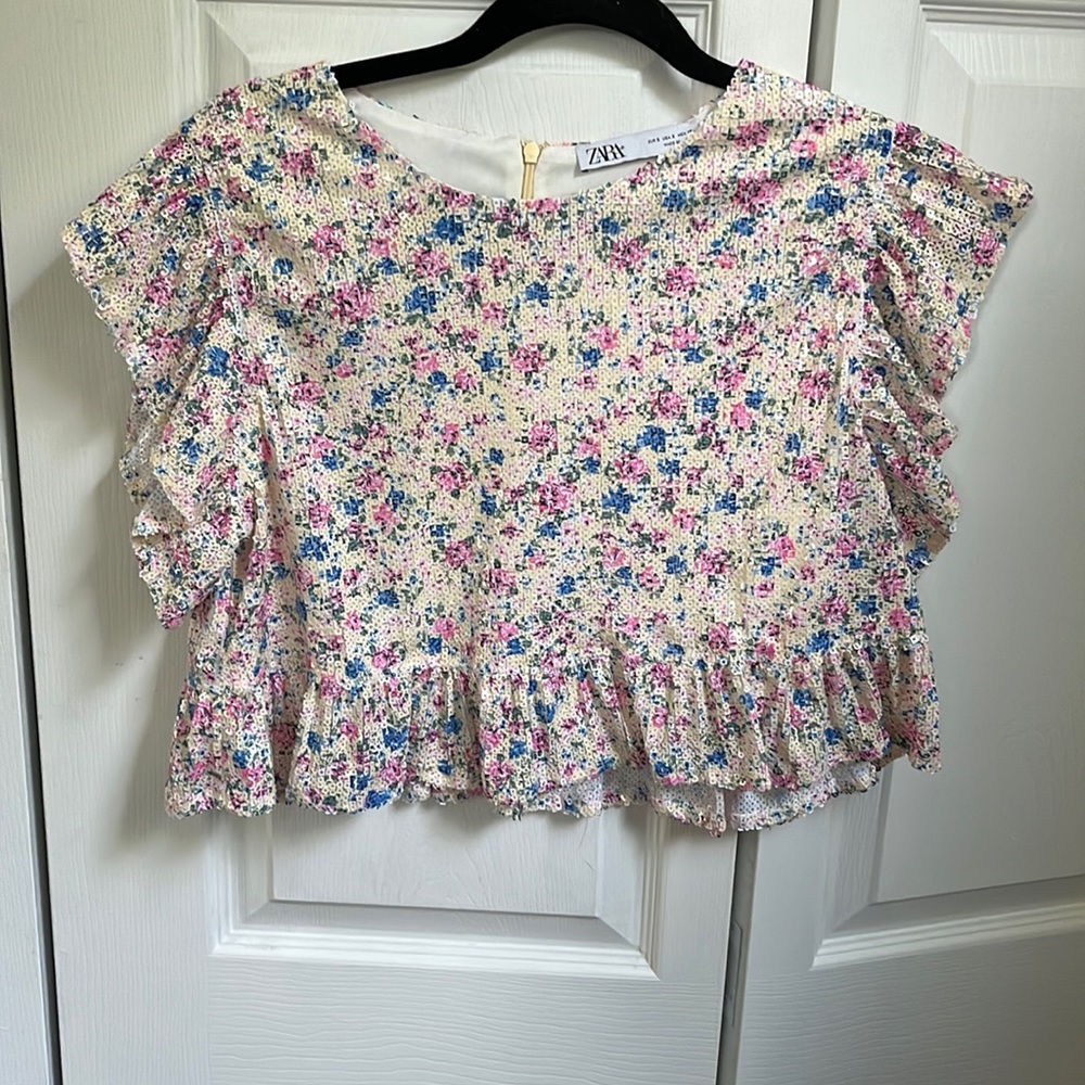 Zara cropped sequin floral top